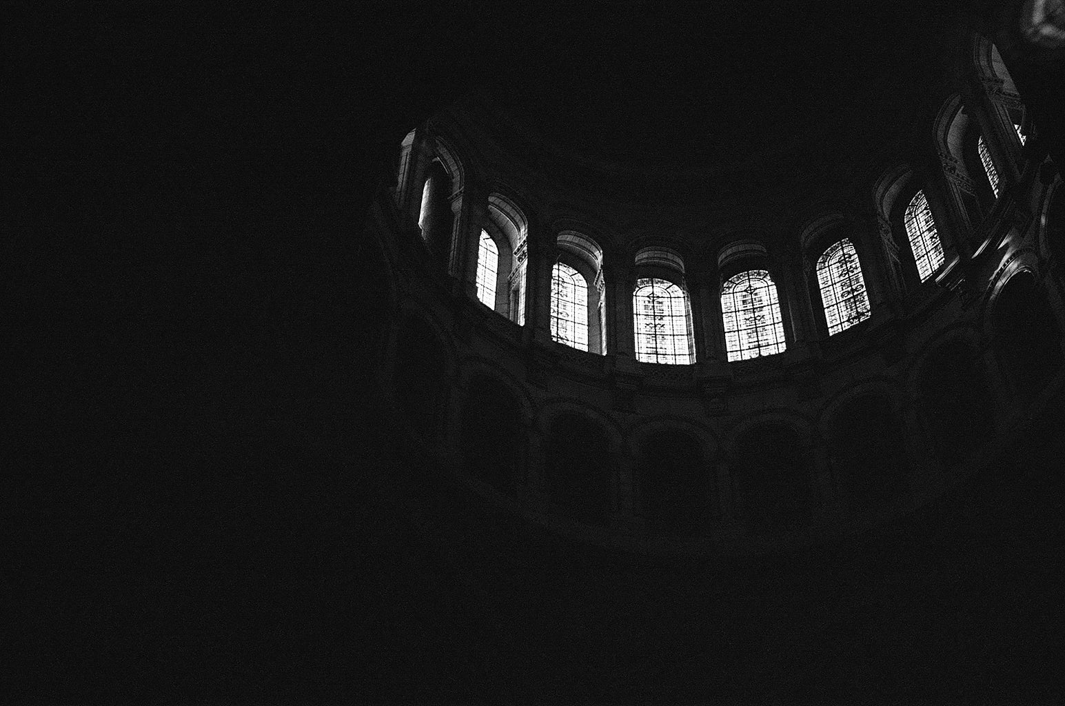 Dark cathedral with light windows
